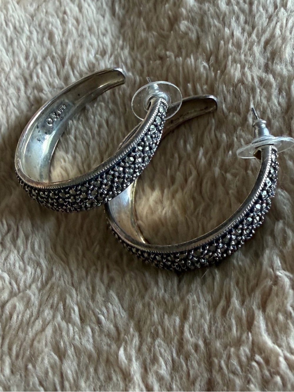 Judith Lieber 925 Sterling Silver Crystal Pavé Hoop Earrings- Vintage